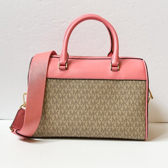 Michael Kors Jet Set Medium Satchel Shoulder Duffle Bag + Wallet Tea Rose Multi - Picture 2 of 10